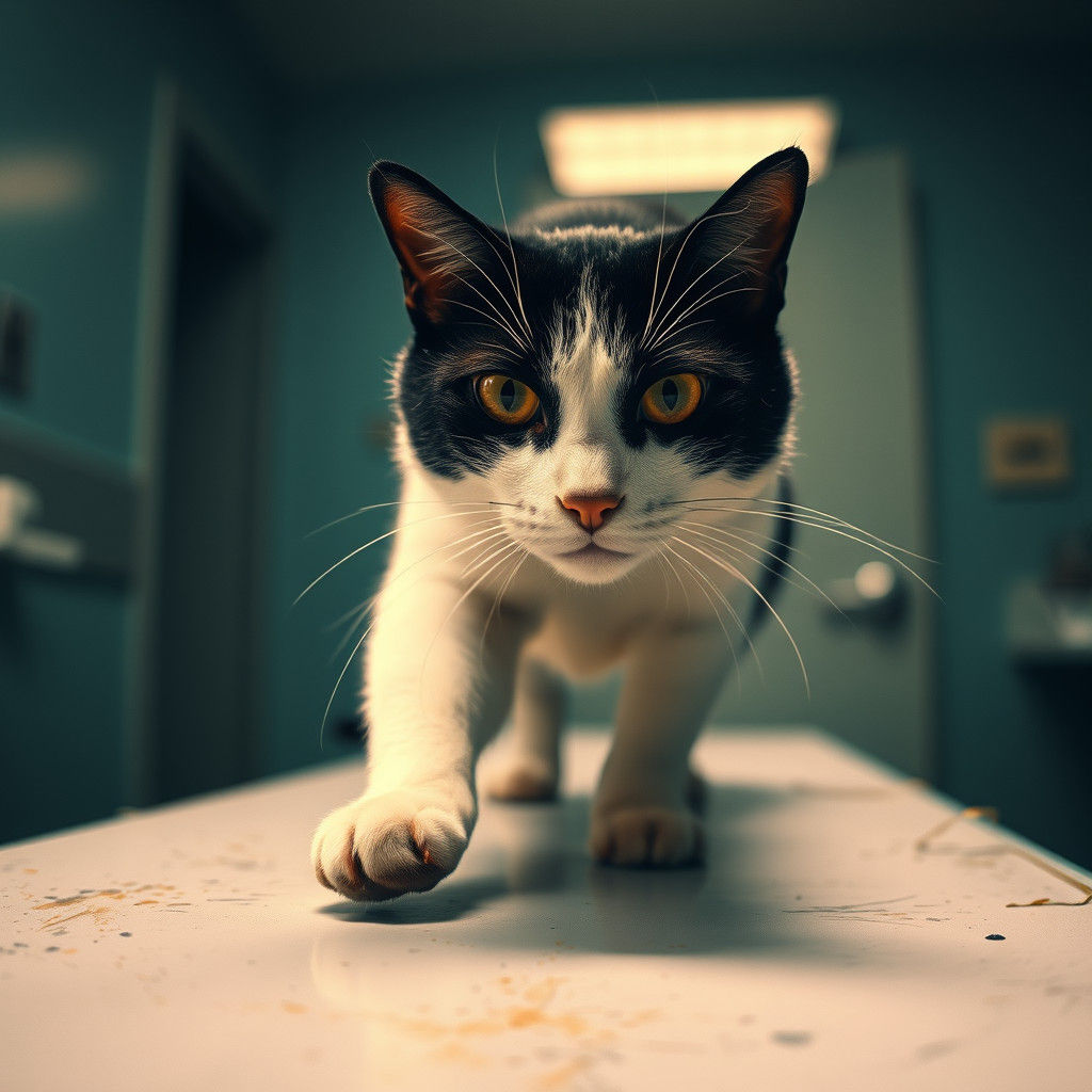 Majestic Black and White Cat Stepping on Doctor's Table