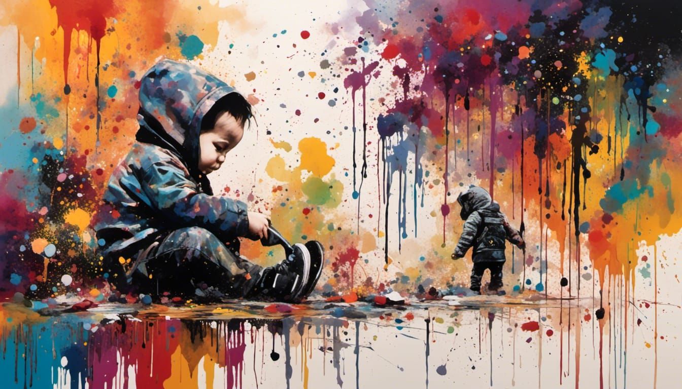 Vibrant Graffiti Art of Toddler in Street Art Style