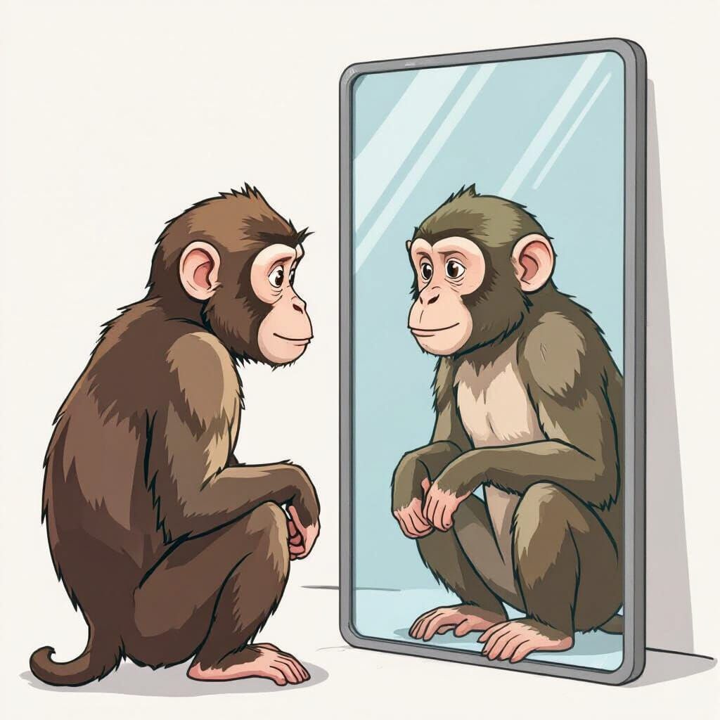 Biology Diagram: Monkey Observing Reflection in Mirror