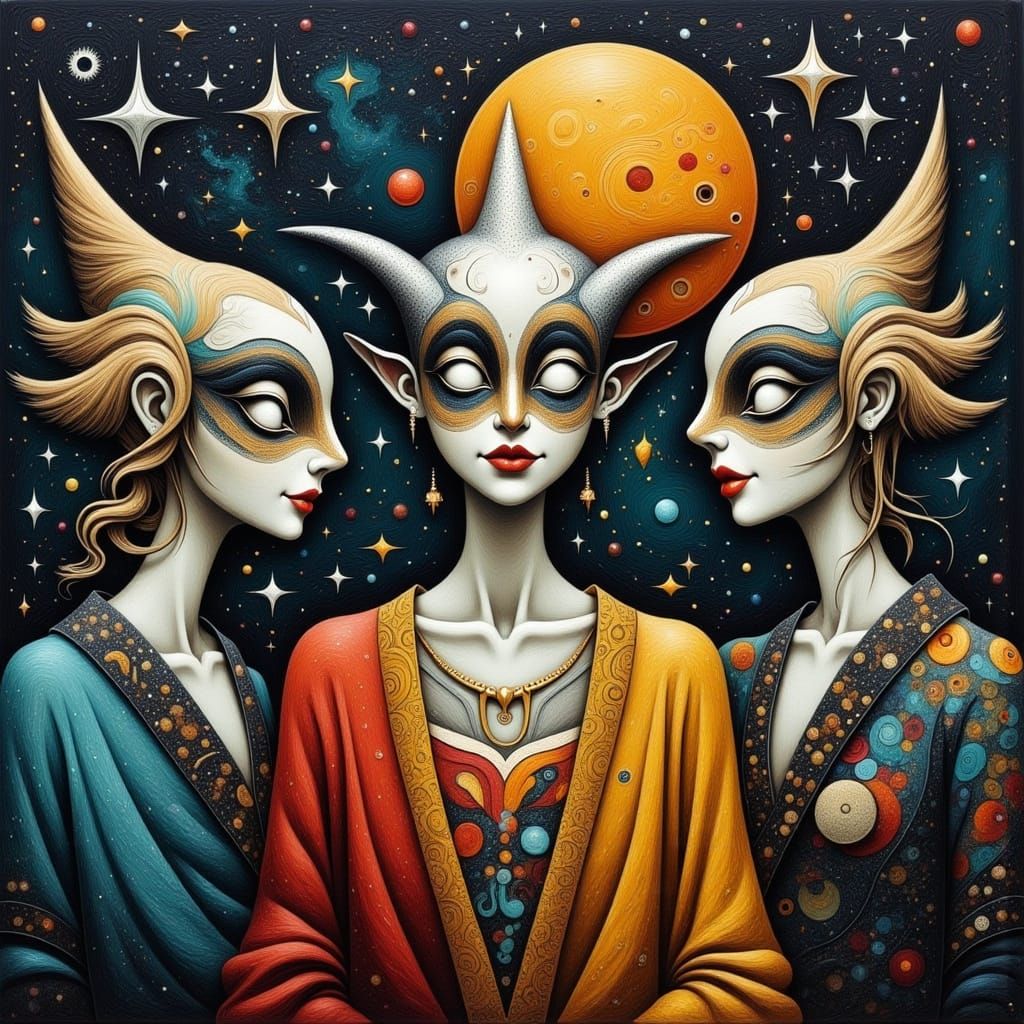 Surreal Women of Ganymede in Impasto Style