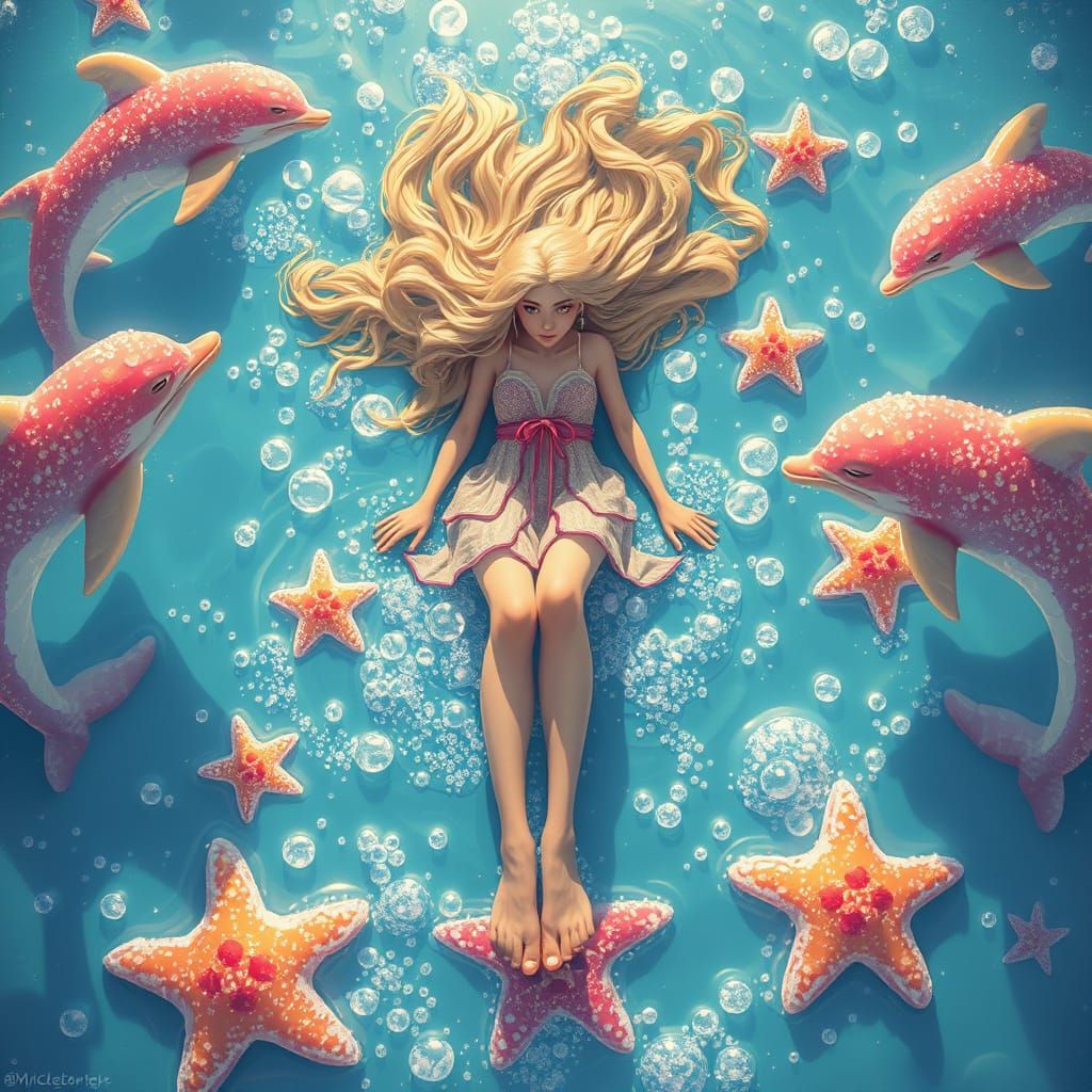 Dreamlike Soda Sea with Candy Creatures, Digital Painting