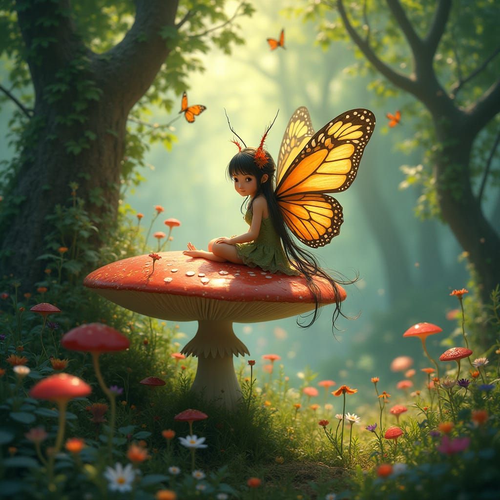 Enchanting Fairy in Forest, Fantasy Art Style