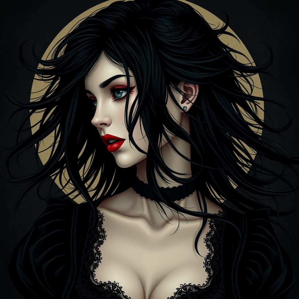 Gothic Woman with Flowing Hair Portrait