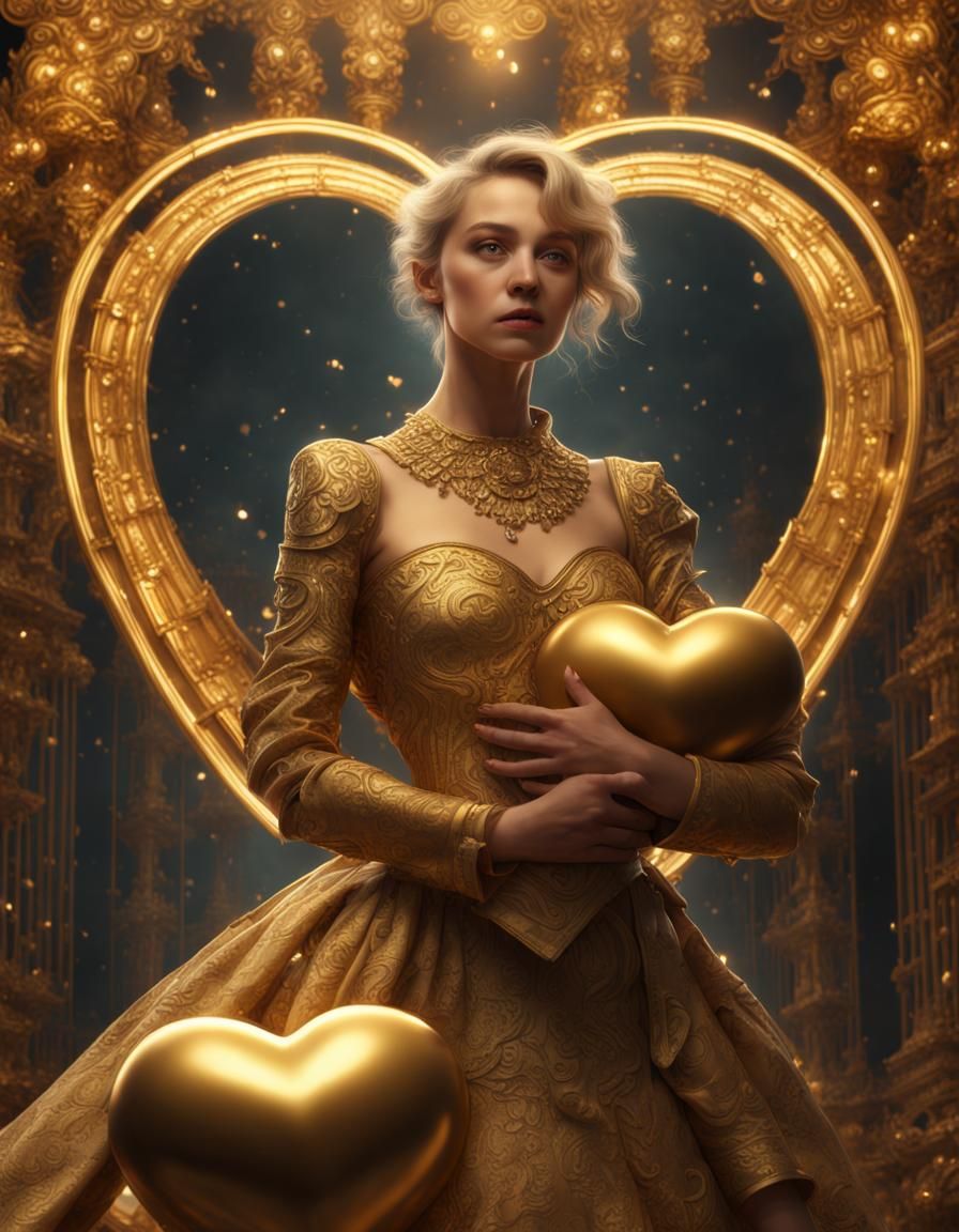 Golden Girl Offering a Golden Heart: Digital Matte Painting