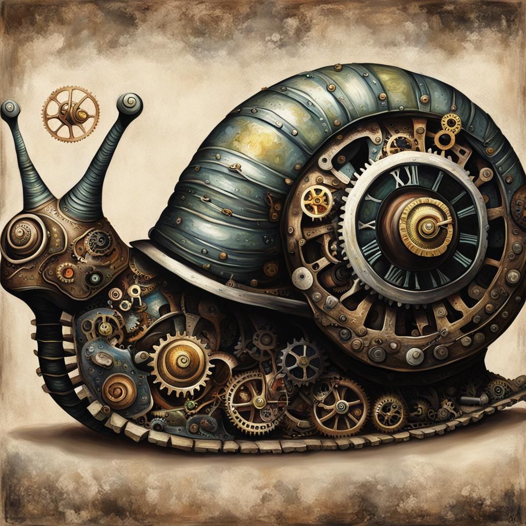 Steampunk Clockwork Snail: A Whimsical Painting