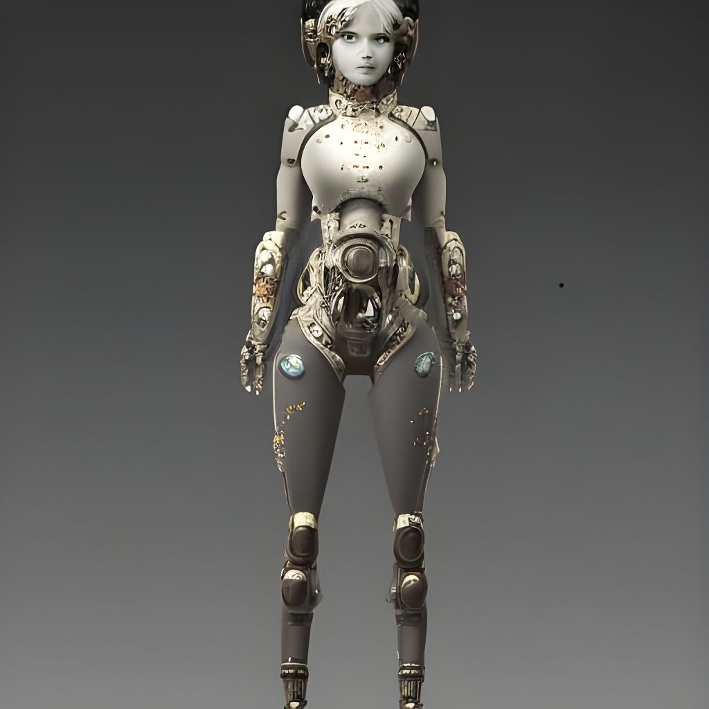 Steampunk Robot Girl with Biopunk Heart on Moon
