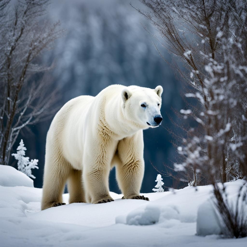 Majestic Polar Bear in Winter Landscape