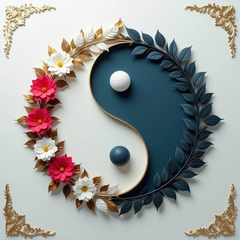 Ying and Yang with Floral Details, Digital Matte Painting