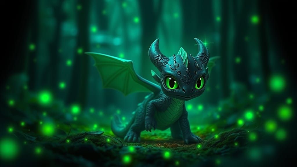 Dreamy Baby Dragon Wonders Through Enchanted Forest