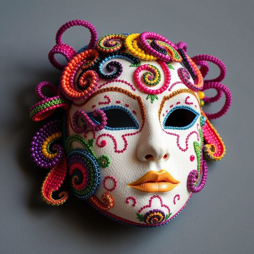 Vibrant Beaded Carnivale Mask in Digital Art Style