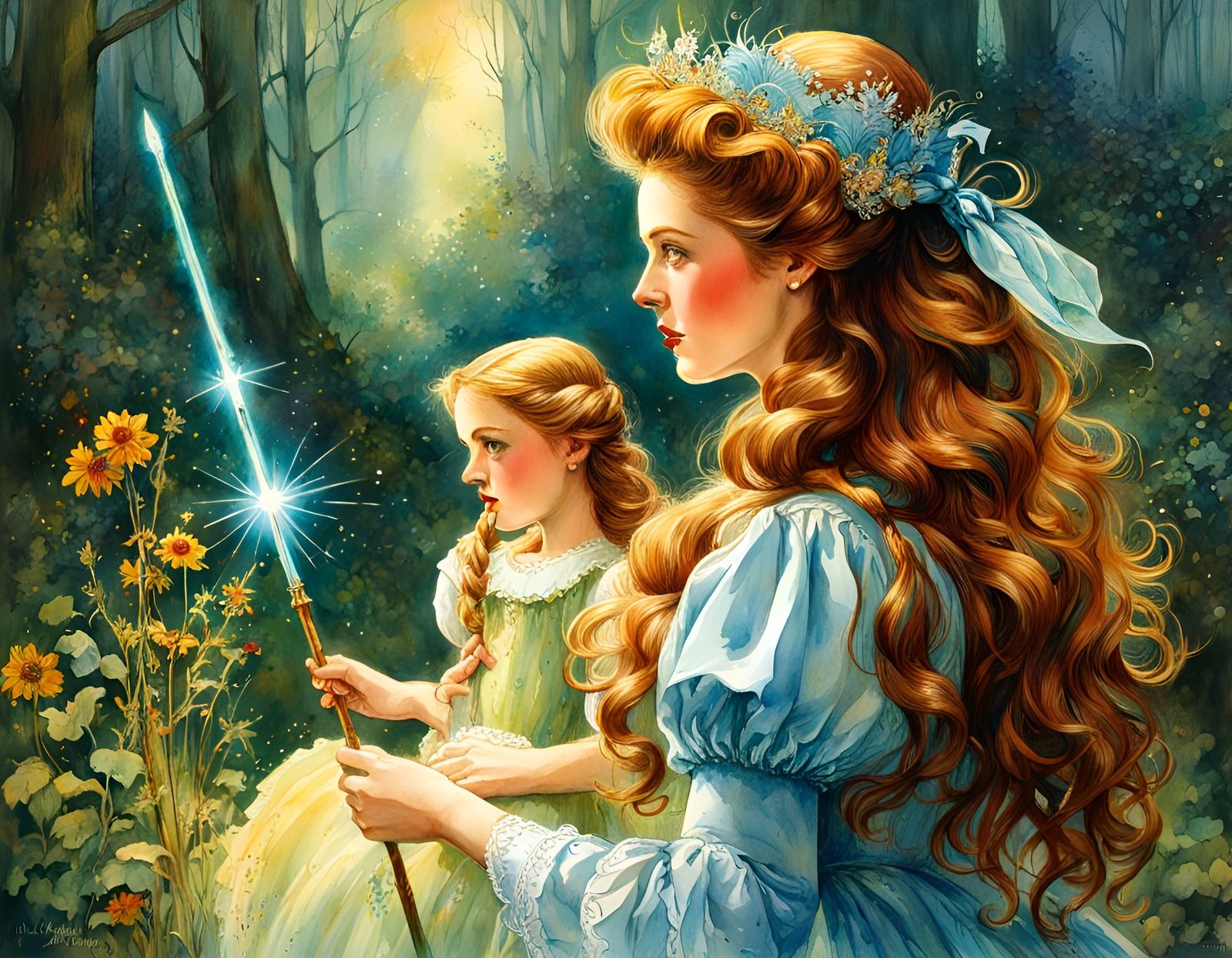 Dorothy and Glinda in Oz: Waterhouse Watercolor