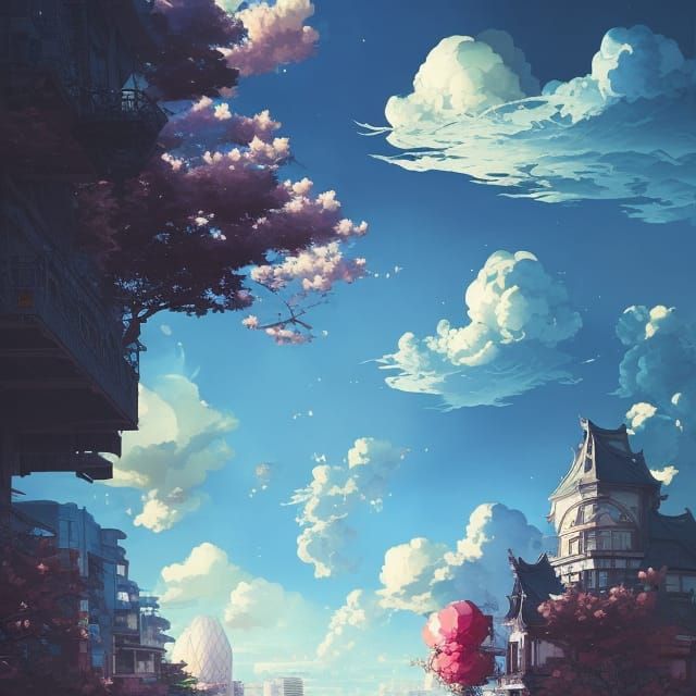 Japanese Cloudscape Photoillustration in Detailed Matte Pain...