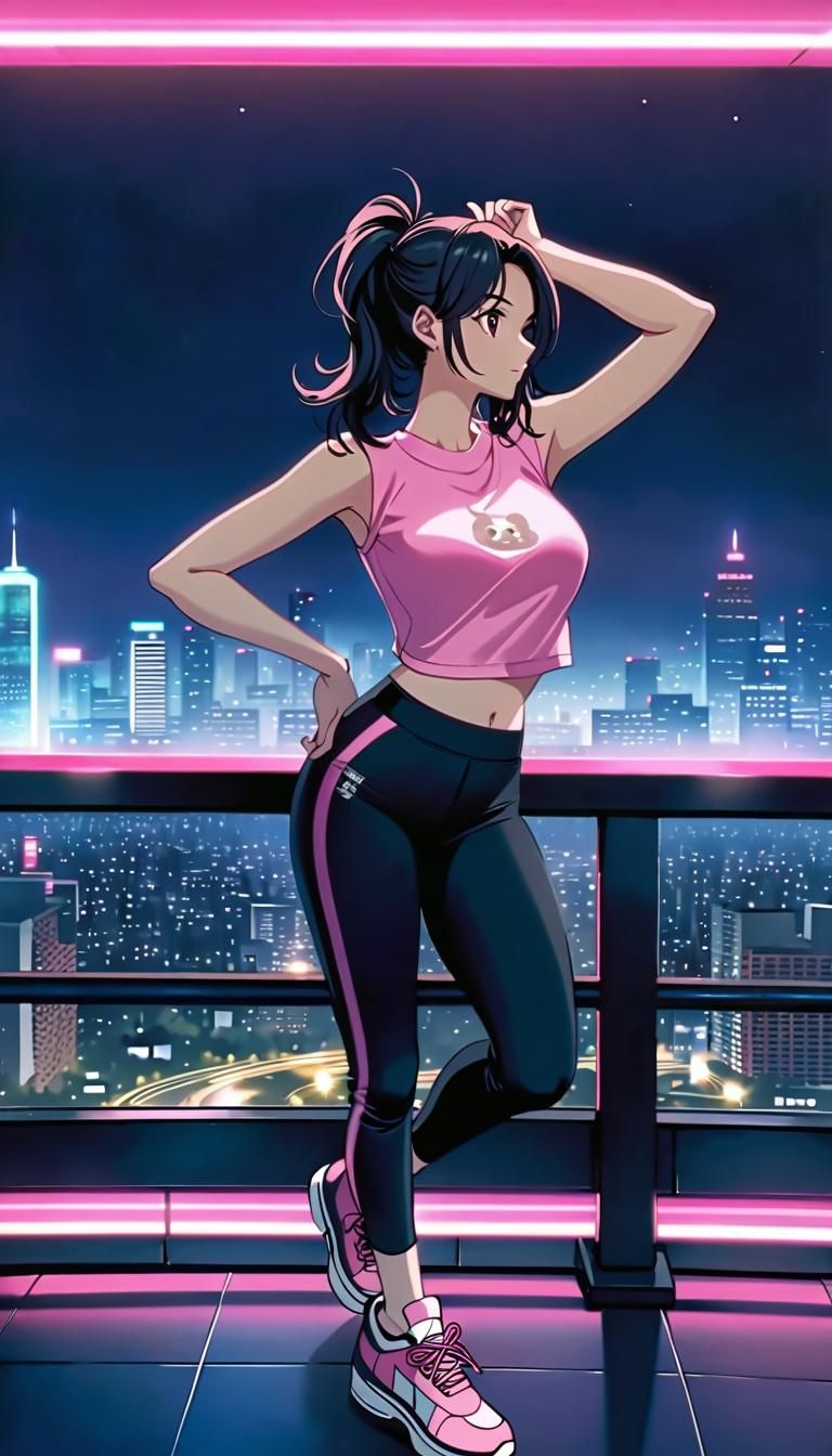 Anime Girl Posing in Taipei at Night