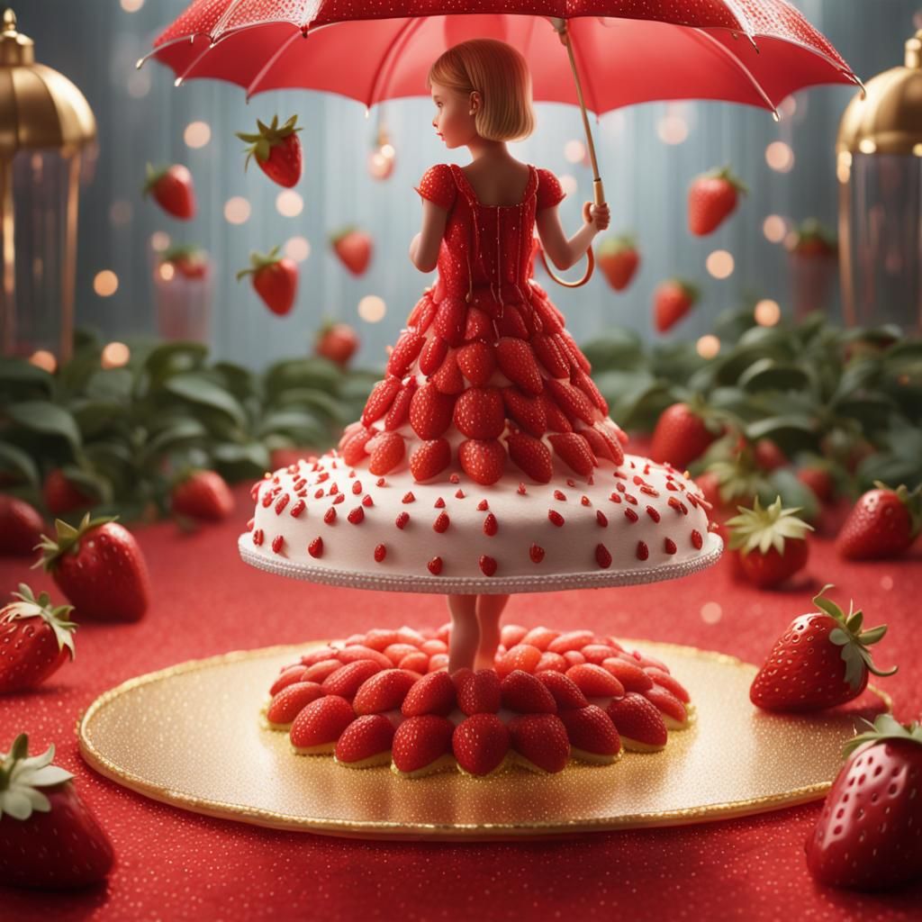 Strawberry Cake Dress on Red Carpet in Photorealistic Fantas...