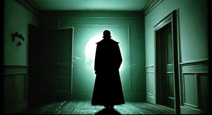 Eerie Entity in Haunted House Corner: Cinematic Still