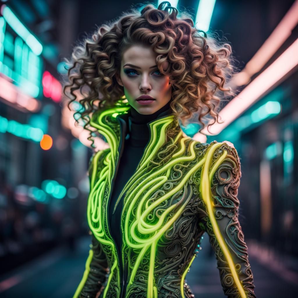 Cyberpunk Power Suit with Neon Swirls