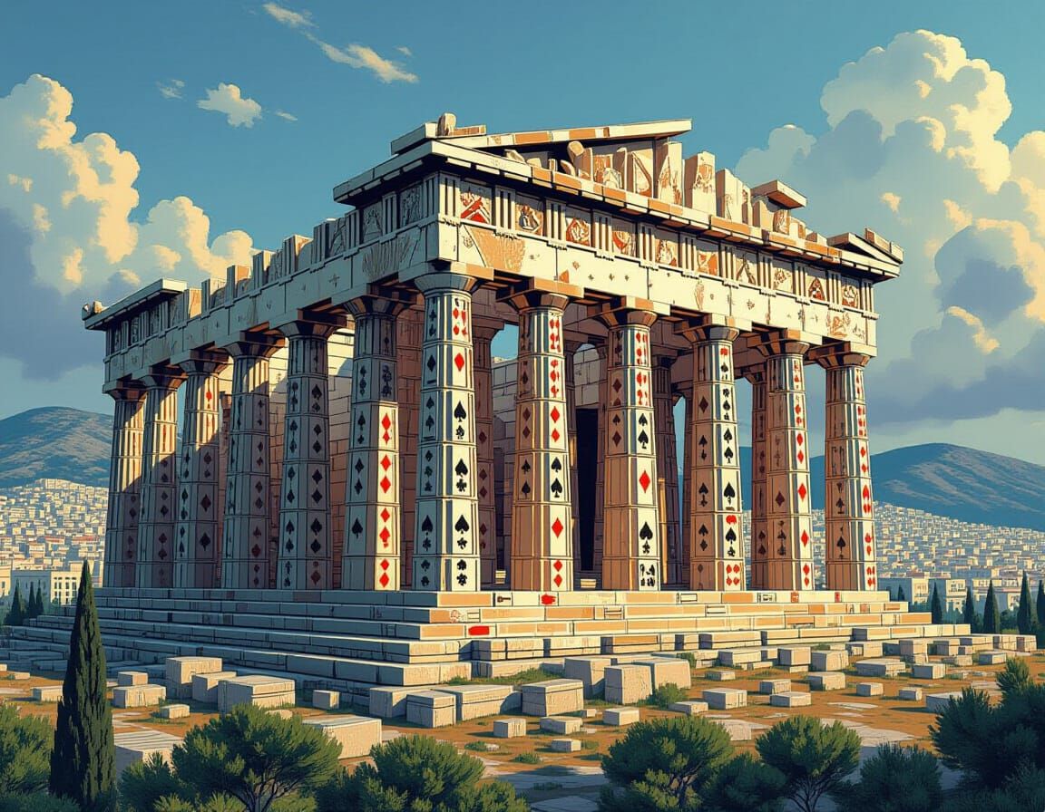 Parthenon Made of Playing Cards in Athens