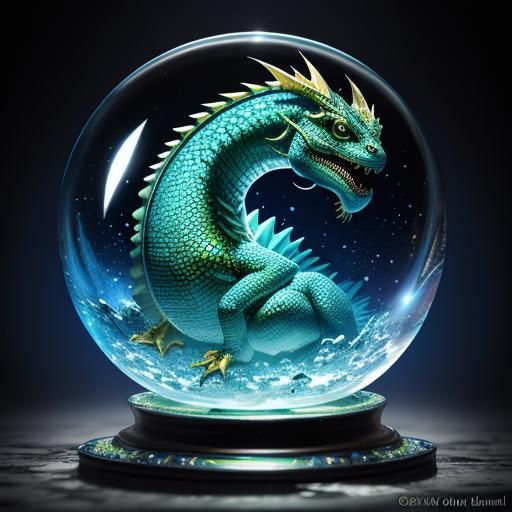 Hyperrealistic Water Dragon in Crystal Ball