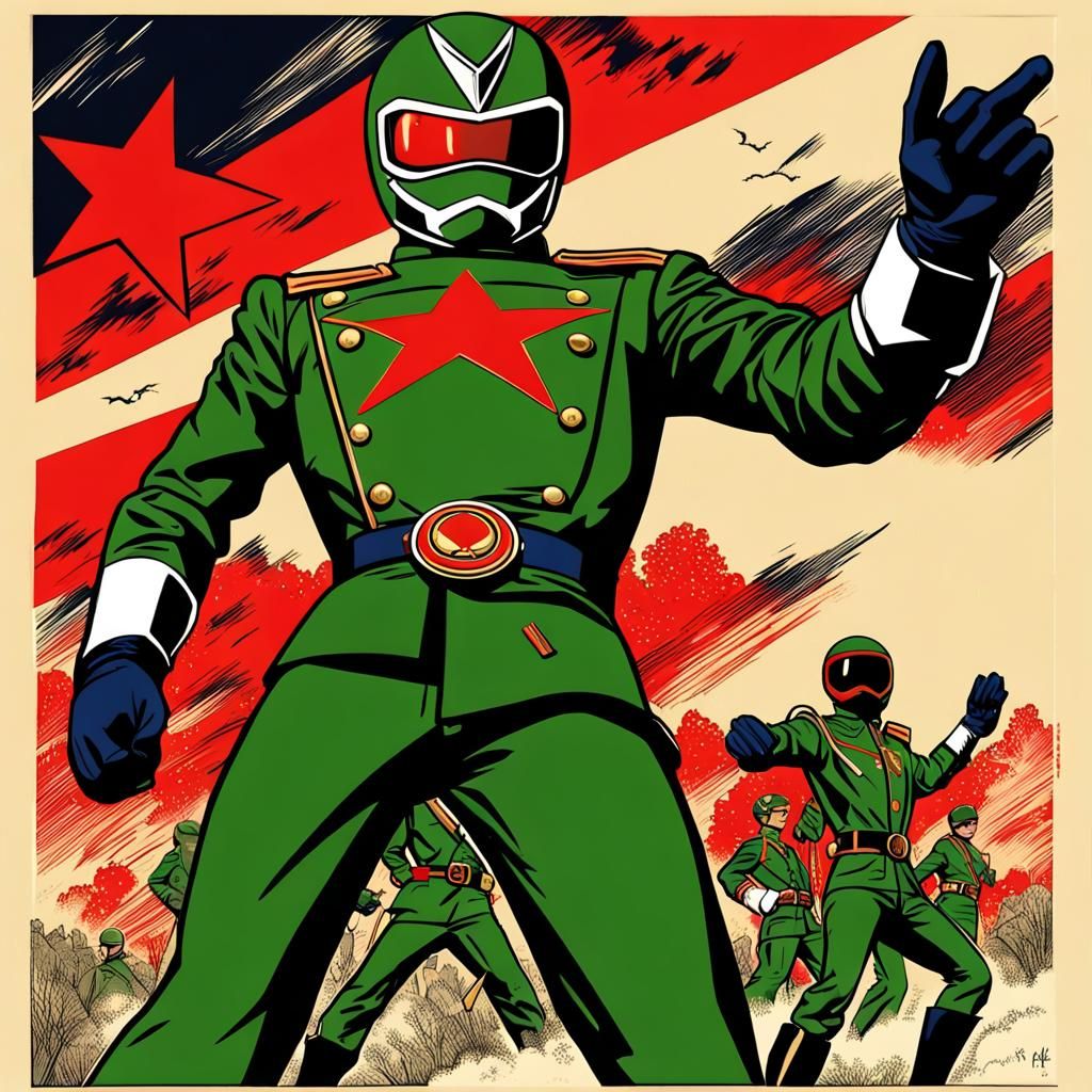 WWII Era Superhero Propaganda Poster in Comic Book Style