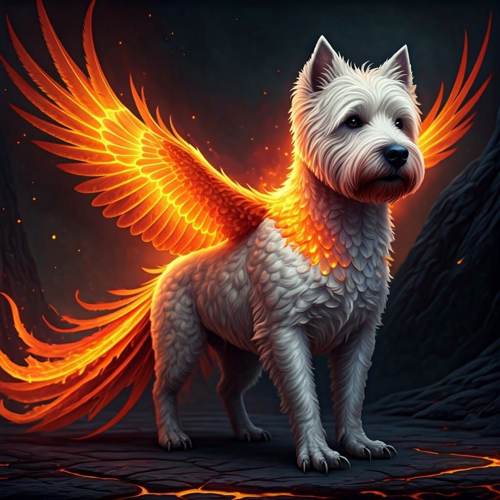 Phoenix-Westie Hybrid: Fantasy Concept Art
