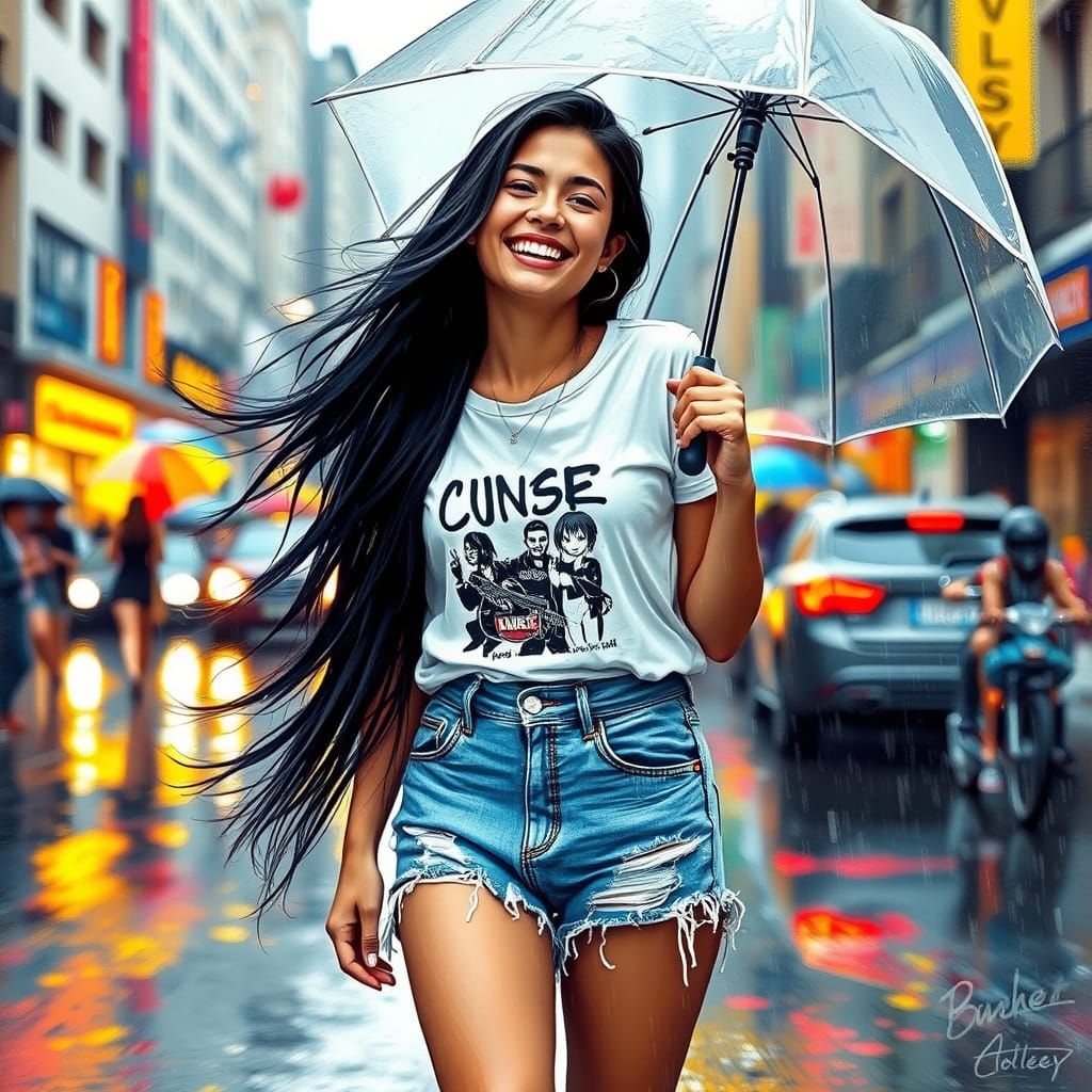 "The rain may wet the streets, but it can't dampen the laugh...