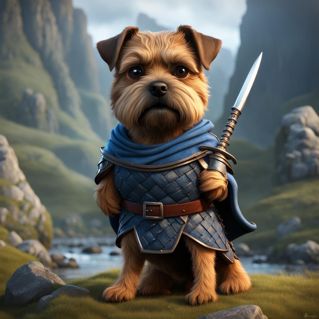 Border Terrier as William Wallace: Cartoon Concept Art