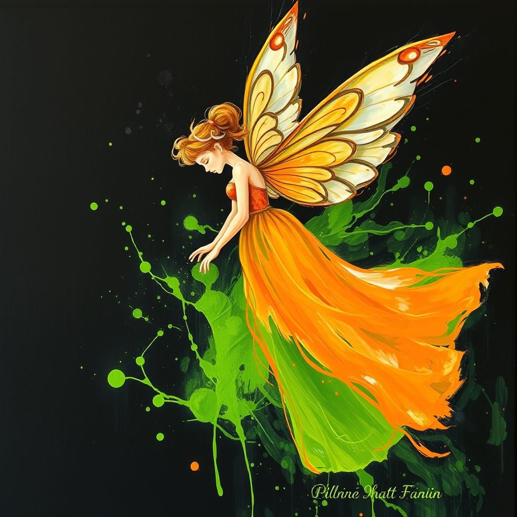 Fairy with Neon Splashes in Neo-Impressionism Style