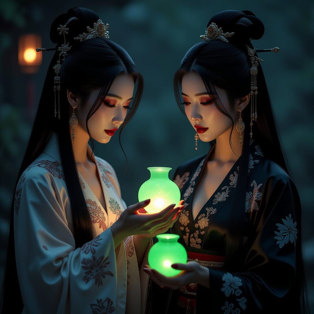 Gothic Chinese Witch Offers Jade Potion