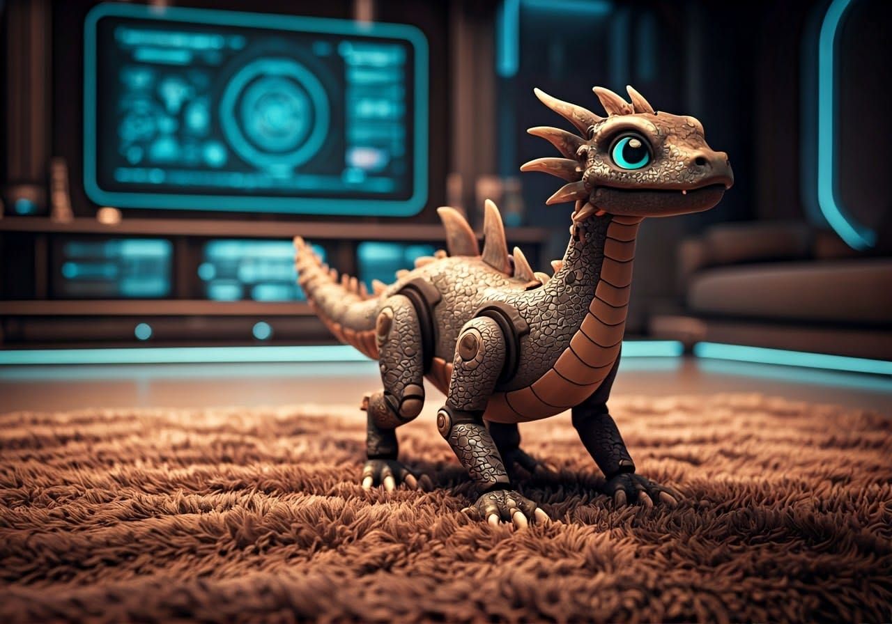 Interactive Robot Dragon in Futuristic Living Room