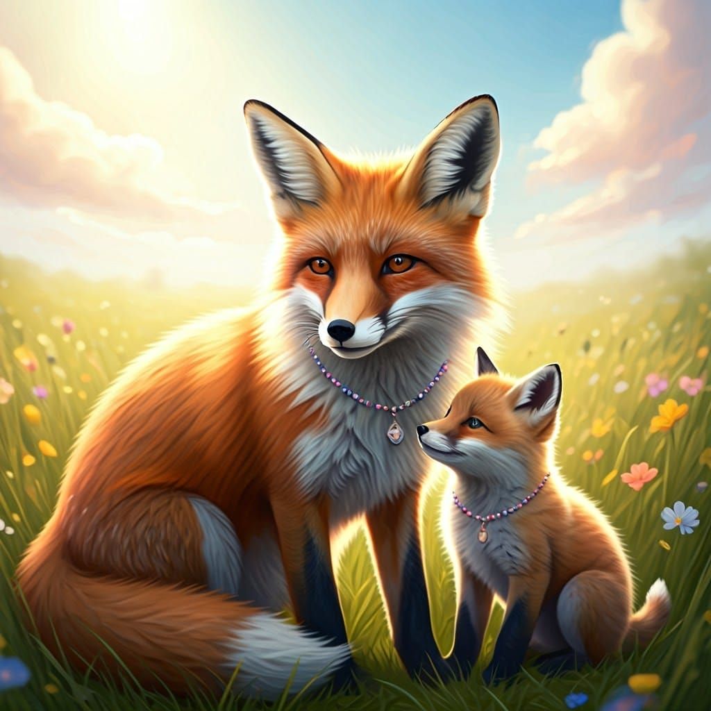 Fox Family in Meadow: Playful Charm and Elegance