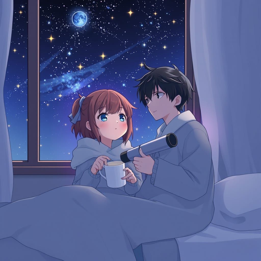 Whispering to the Sleepy Stars in a Cozy Nighttime Scene
