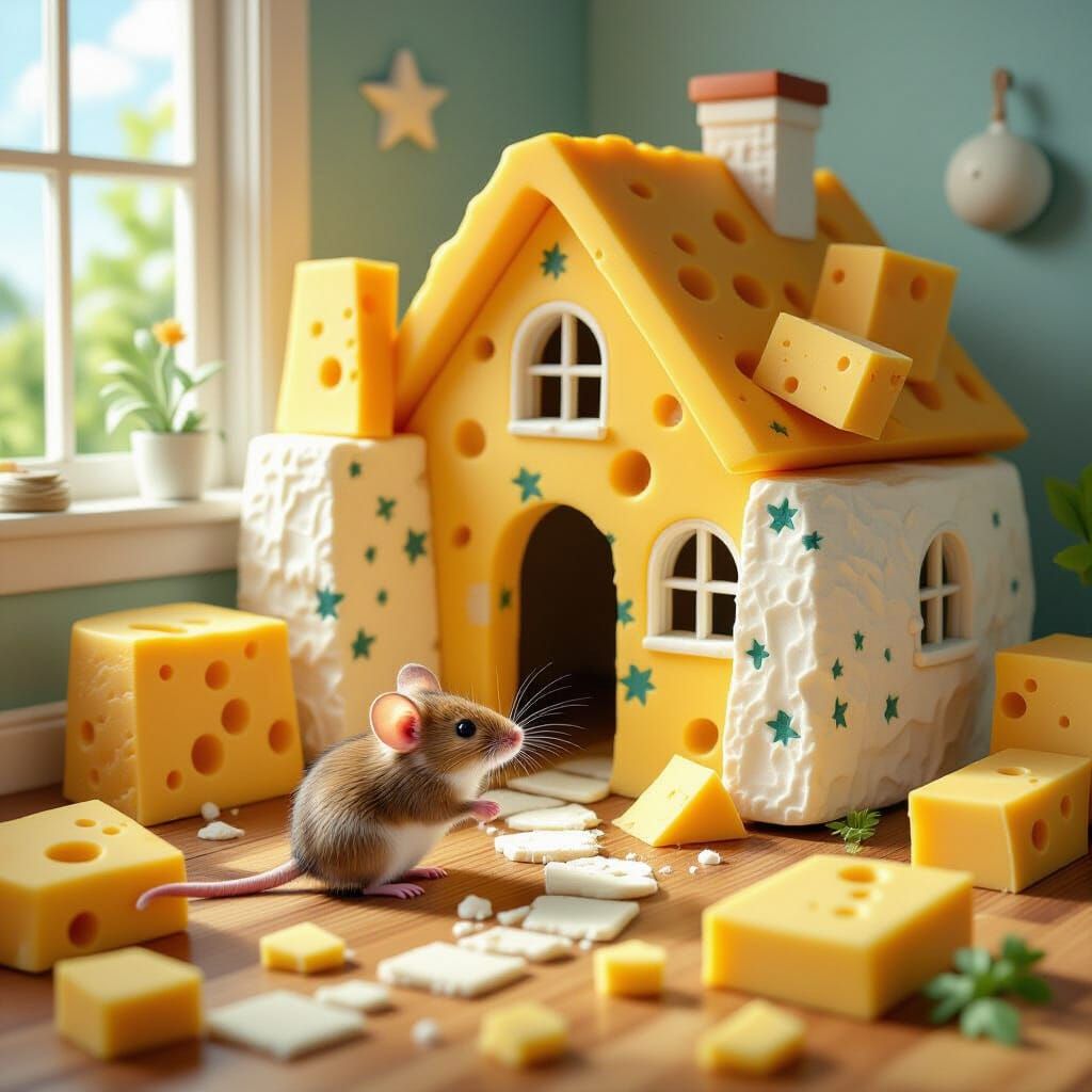 Mouse in Cheese House: A Surreal Creation