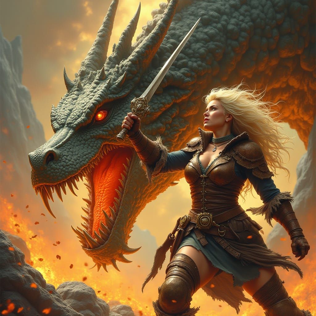 Epic Fantasy Dragon Slayer in Leather Armor