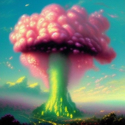 Pink and Green Nuclear Explosion in Ethereal Style