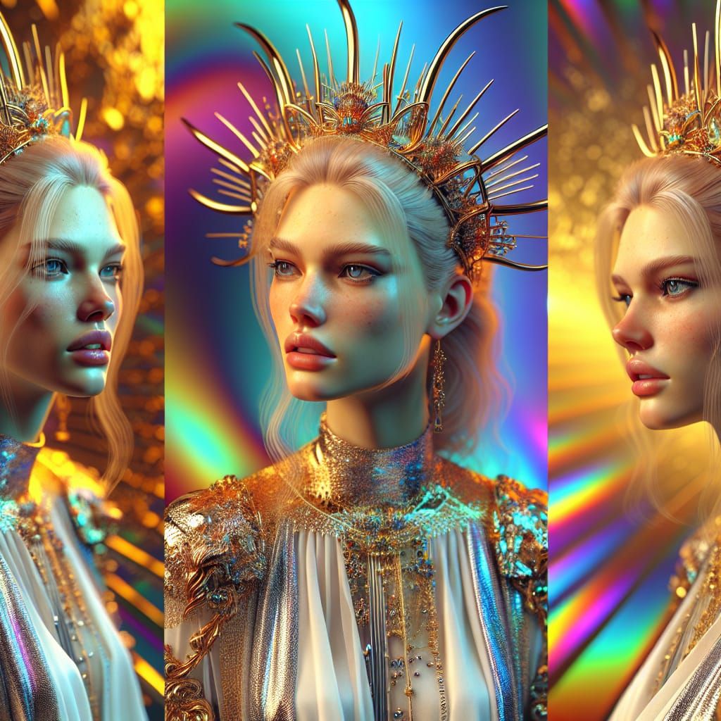 Blonde Woman with Gold Crown in Sci-Fi Style