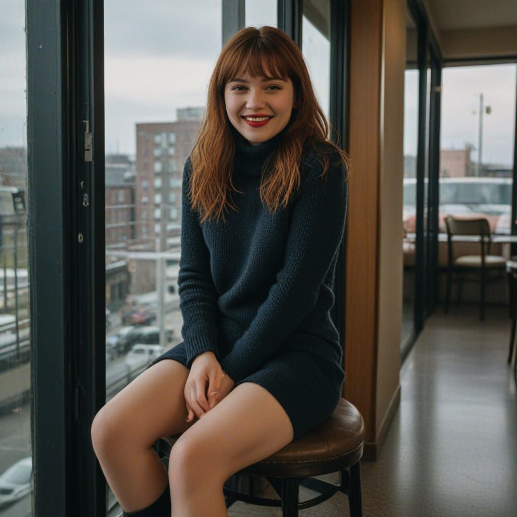 Vintage-Inspired Portrait of a Chubby Teenage Girl in Cinema...