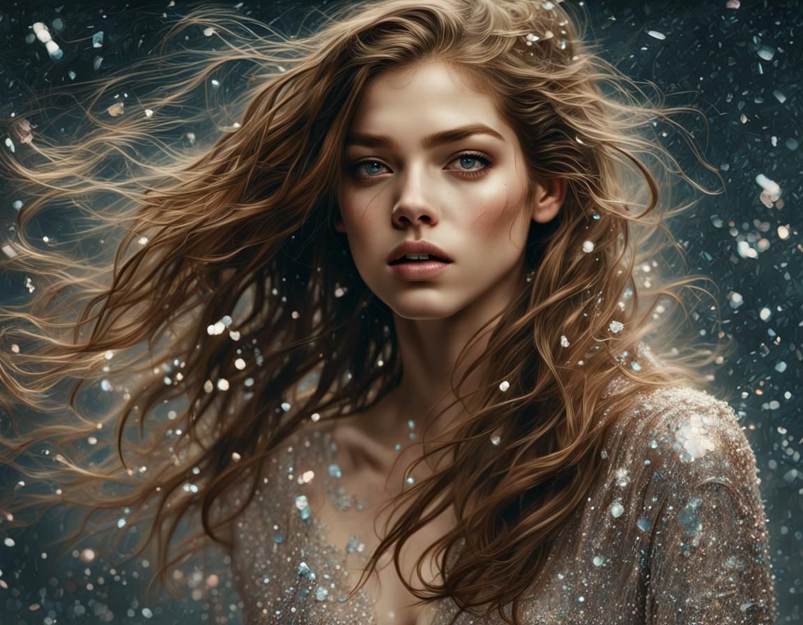 Glittering Manhwa Portrait of Beautiful Woman