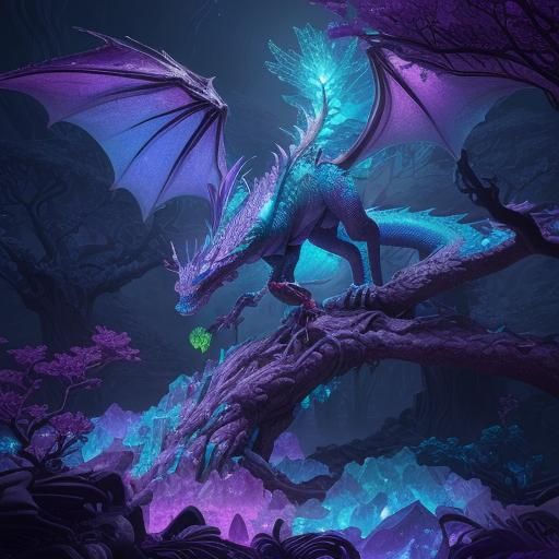 Bioluminescent Rainbow Crystal Dragon in Fantasy Art