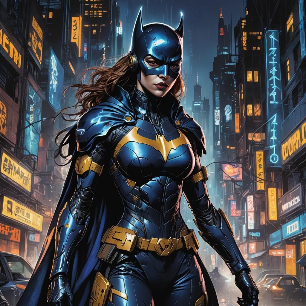 Batgirl in Cyberpunk Gotham City: Comic Book Art