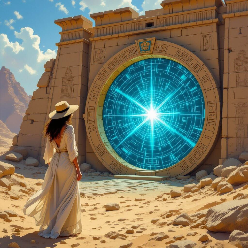 1920s Archaeologist and Stargate: Oil Painting