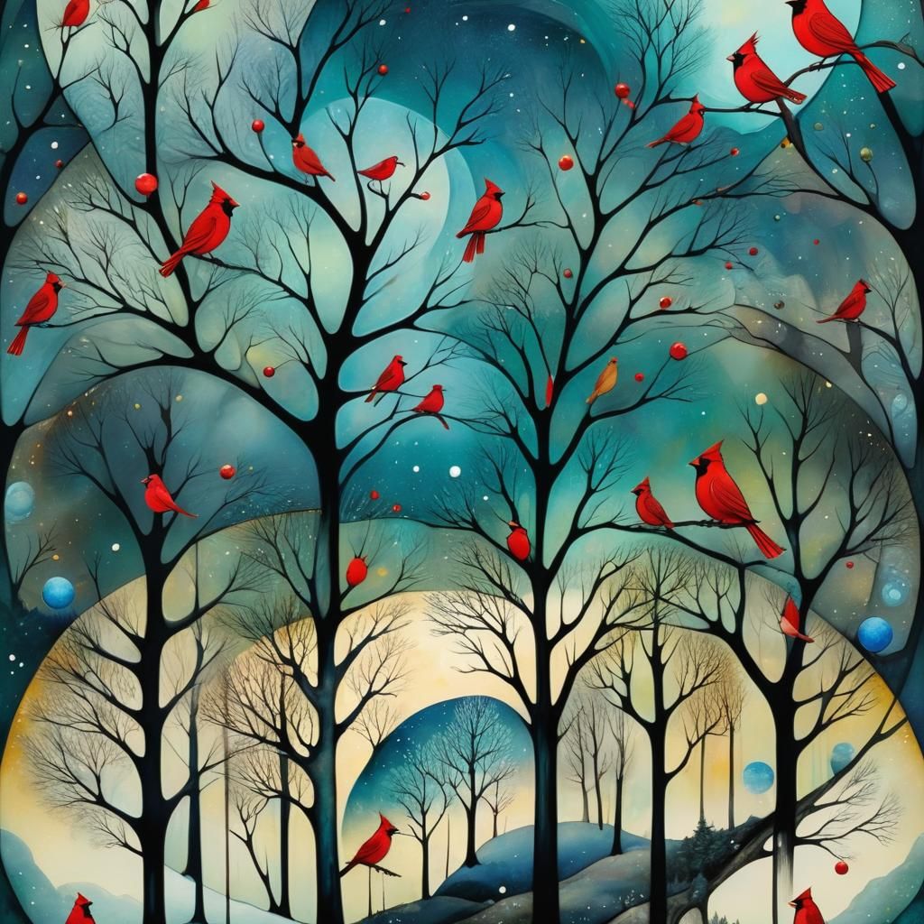 Christmas Cardinals in Alcohol Ink Style