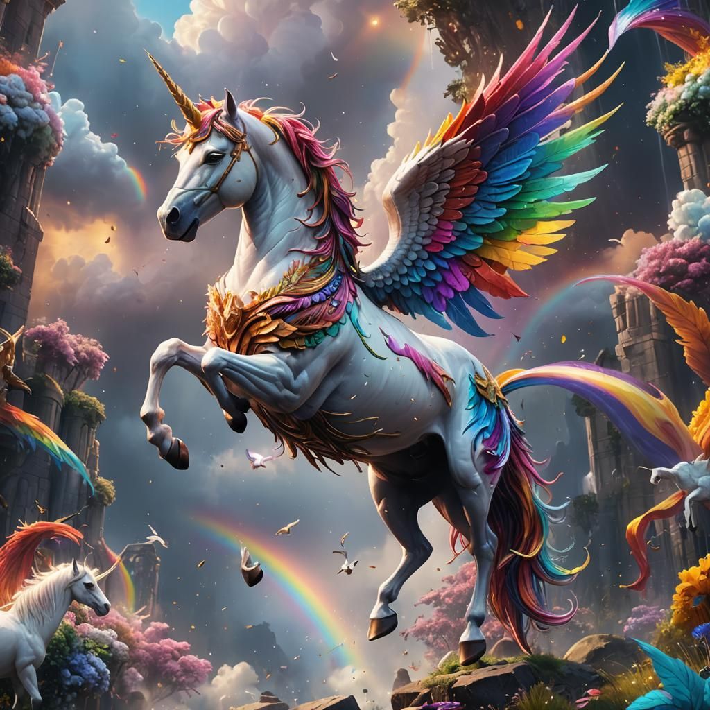 Rainbow Winged Unicorn: Fantasy Concept Art