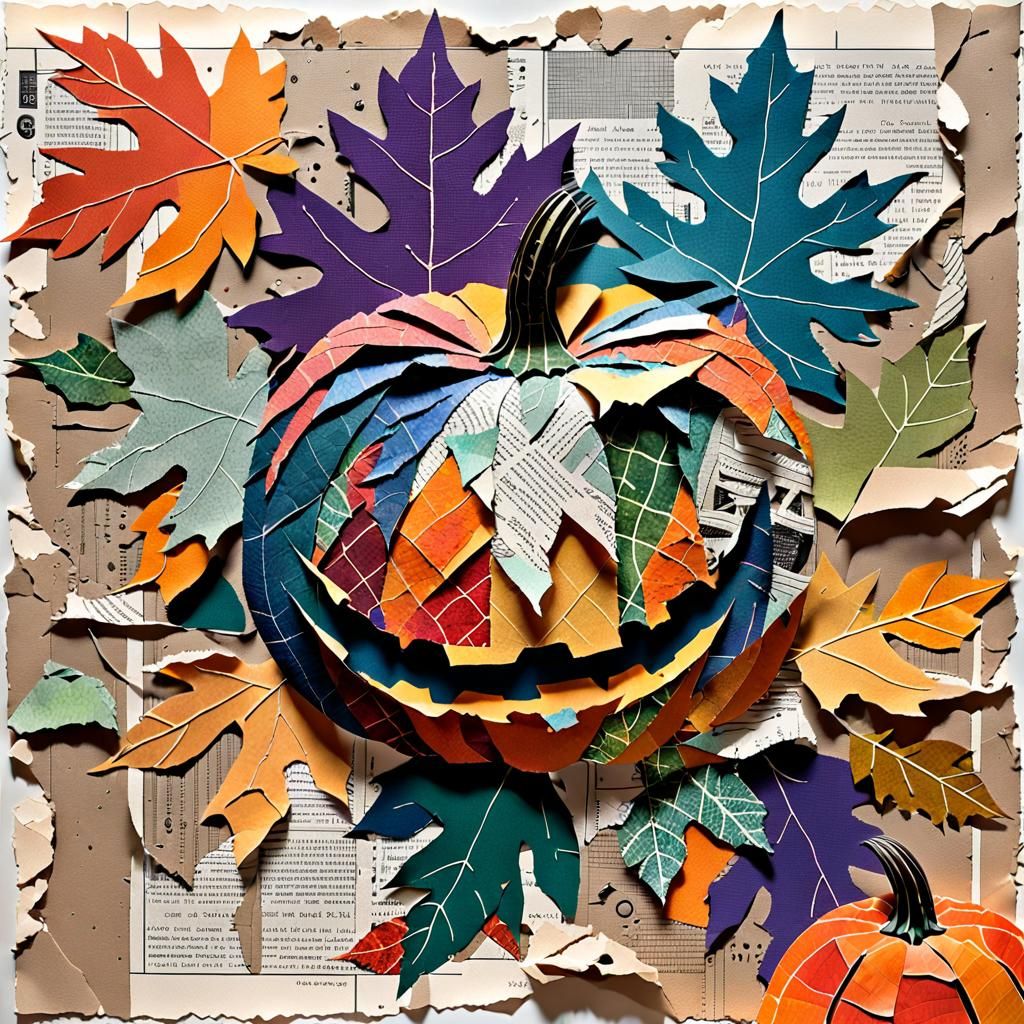 A torn paper collage