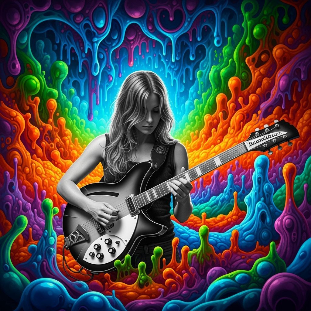 Psychedelic Music Album Cover with Rickenbacker Guitar