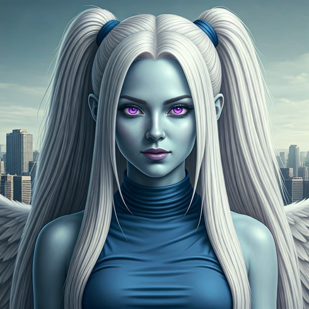 Angelic Woman in Cityscape: Hyperrealistic Composite Photogr...