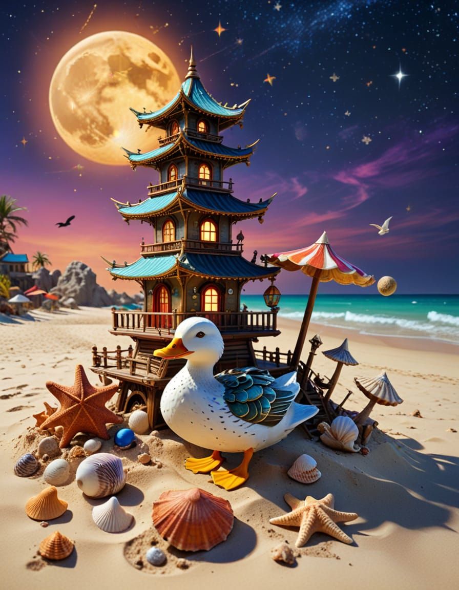 Steampunk Pagoda Beach Vacation With Duck