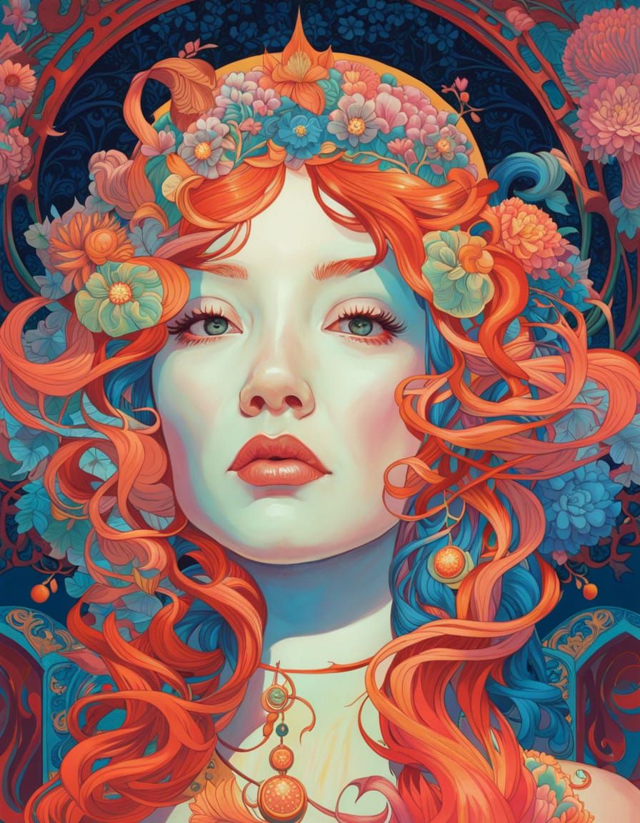Surreal Portrait in Art Nouveau Style