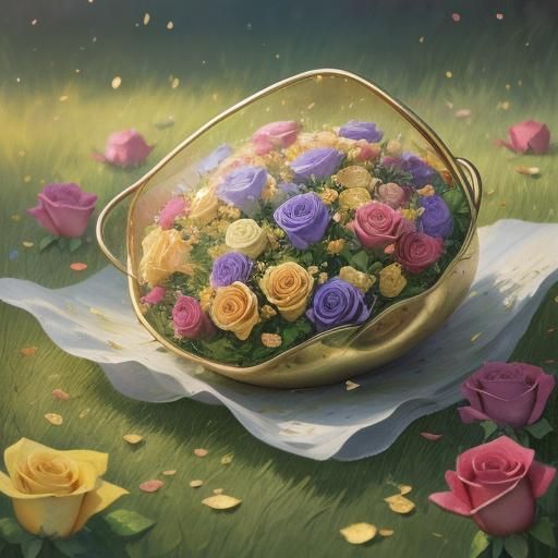 Roses and Grass in Impressionist Alcohol Ink Art