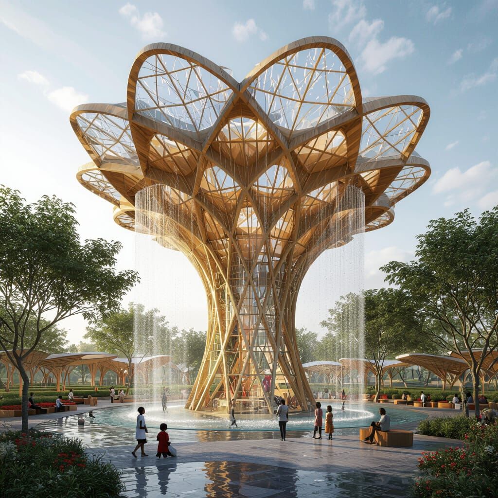 Futuristic African City with Organic Flower Canopies