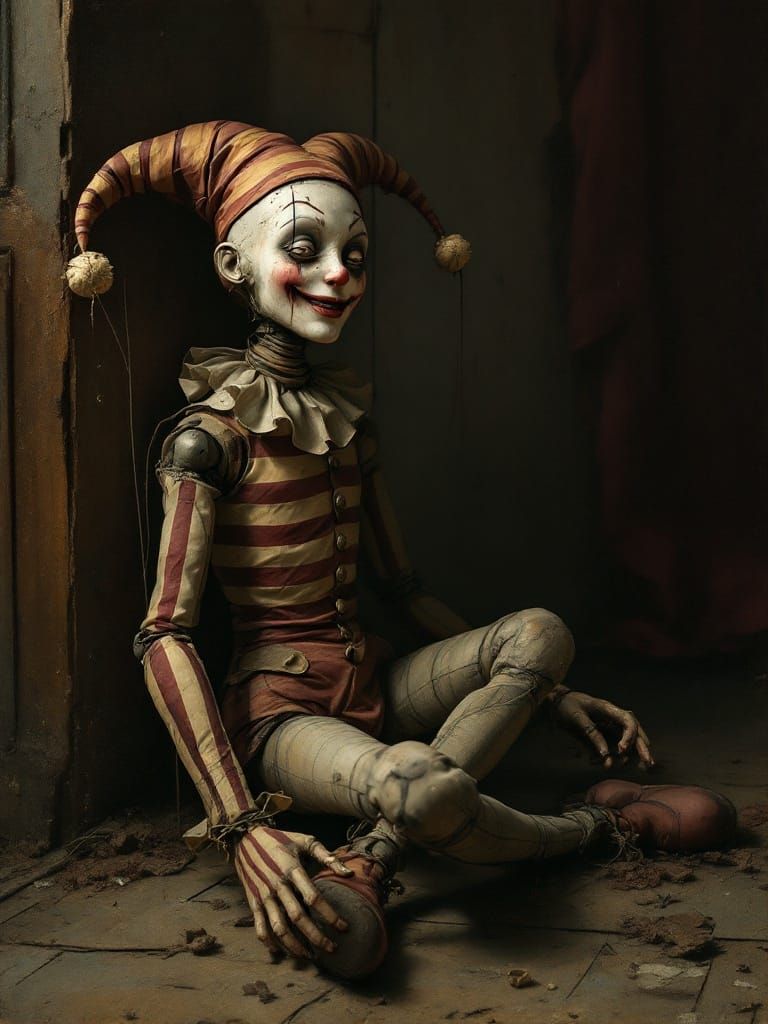 Sorrowful Forgotten Marionette in Dim, Dusty Chamber